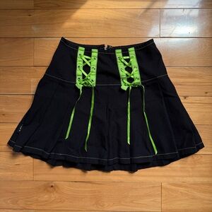 Royal Bones Black Skirt with Neon Green Lace-Up